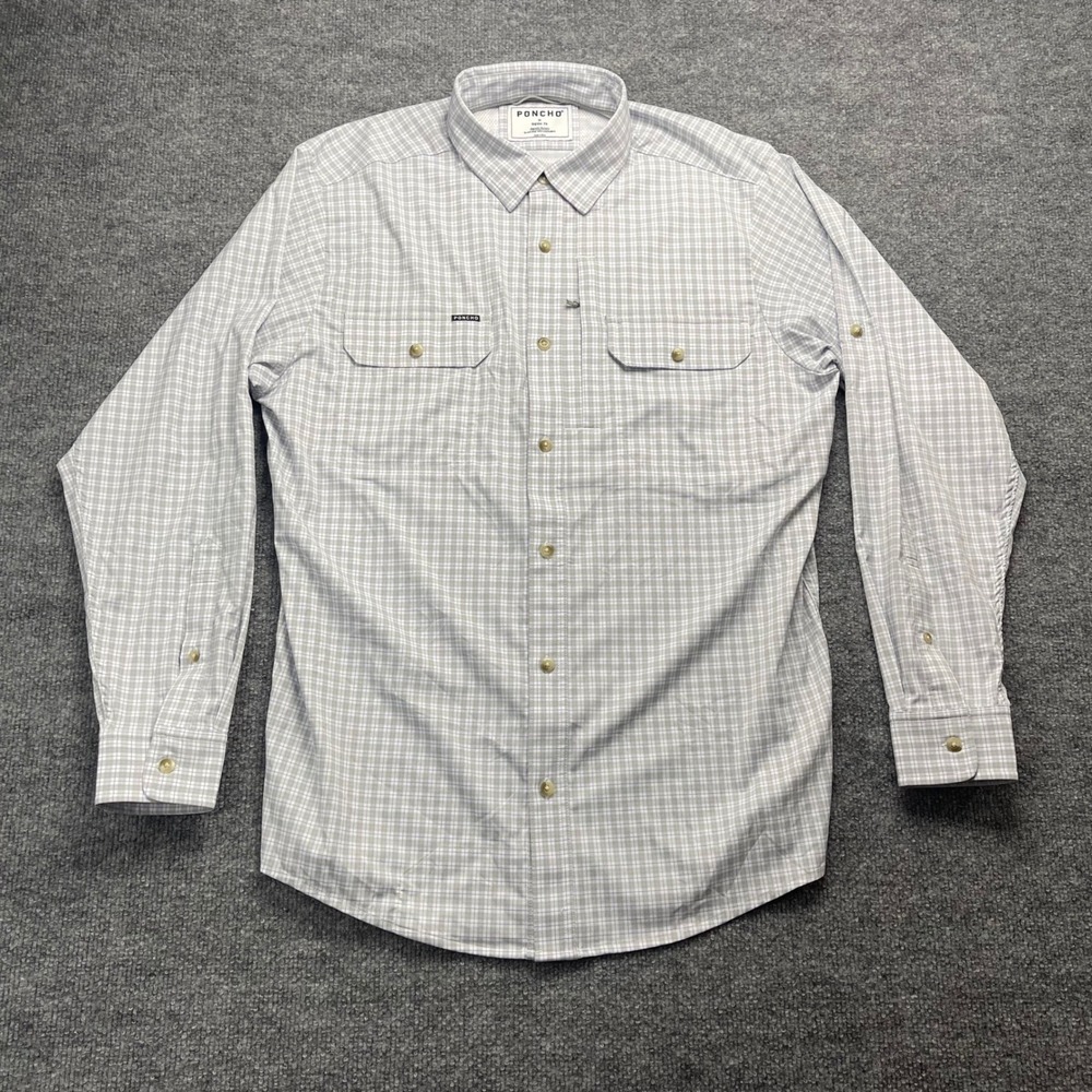 Poncho Outdoors Fishing Shirt Mens Medium Regular Fit Plaid Magnetic Pockets